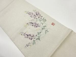 作家物　草葉模様織出し袋帯